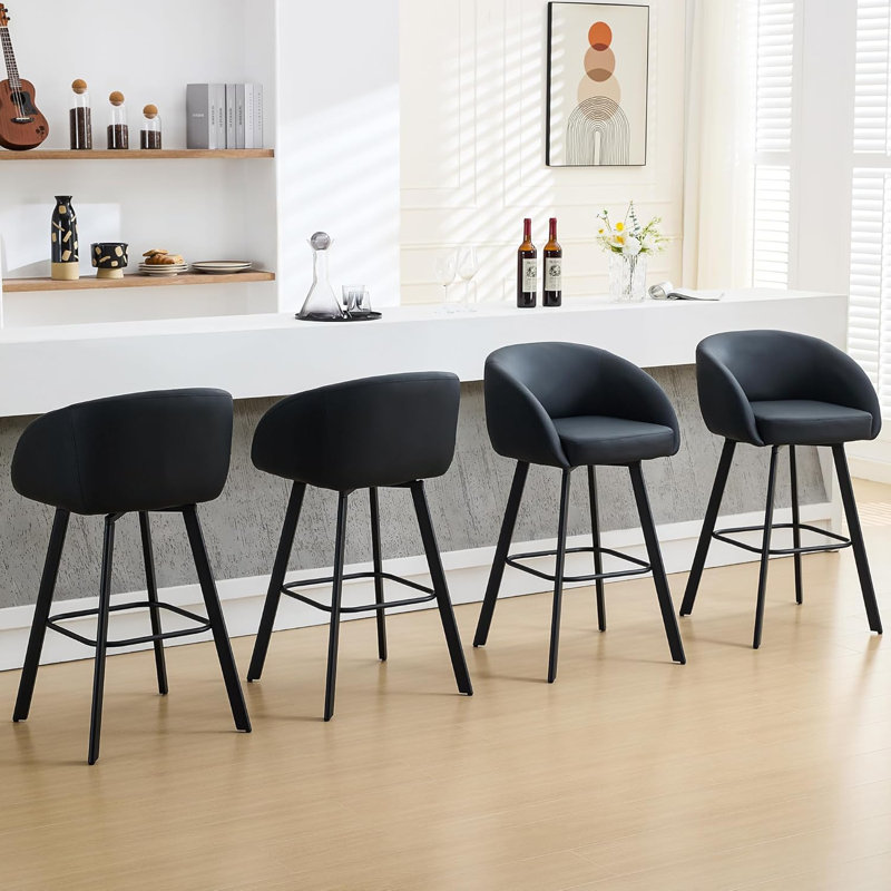 Swivel Upholstered Counter & Bar Stools with Back and Arms for Kitchen Island, Black, 4, Bar Stool (30" Seat Height)