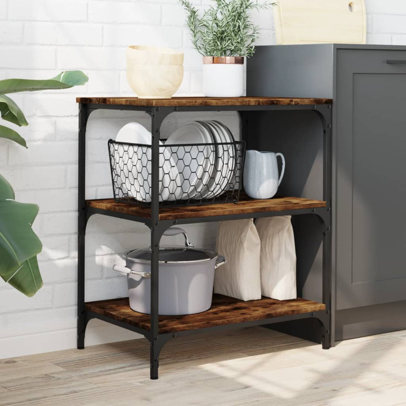 Gediz Metal Bar Cart, Smoked Oak