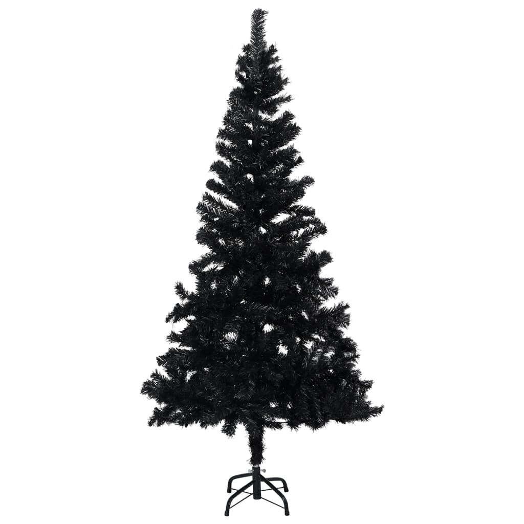 Künstlicher Weihnachtsbaum 180 cm Schwarz mit LED-Leuchten in Kaltweiß, Weihnachtsbaumkugeln und Ständer