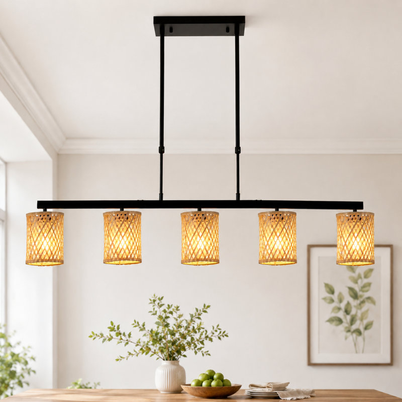 Luminaire suspendu linéaire à 5 lumières pour îlot de cuisine Boho