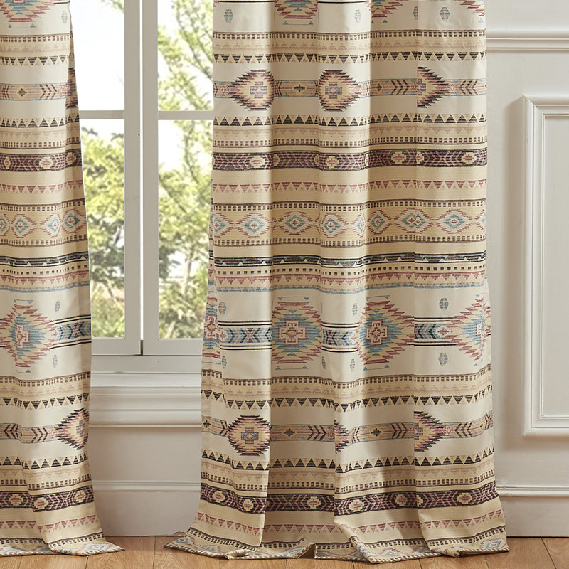 Phoenix Beige Southwest Geometric Light-Filtering Grommet Curtain Panels
