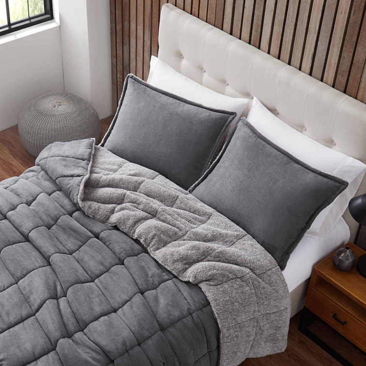 Basics Ultra-Soft Micromink Sherpa Comforter Bed Set - Charcoal, King