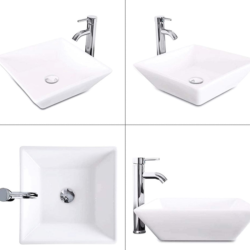 16,5 po Lavabo carré en porcelaine blanche pour meuble-lavabo, salle de bain de construction, solide et stable