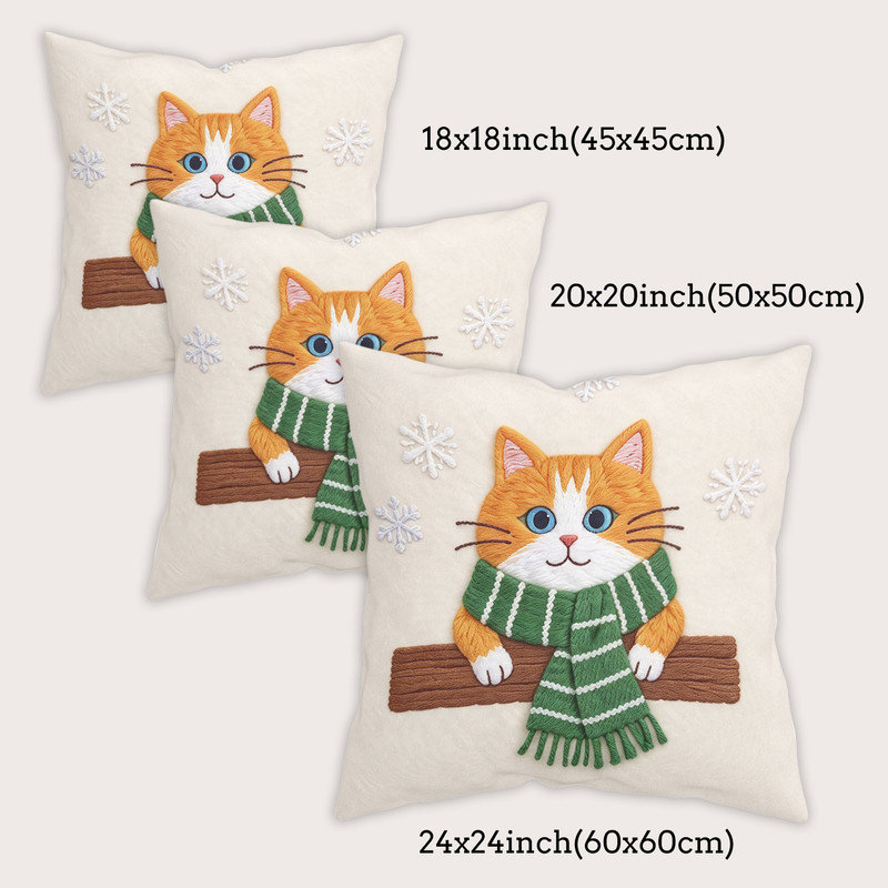 Housses de coussin JYK, Orange green scarf cat