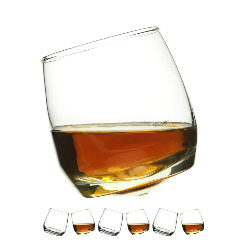 Set of 6 Clear Rolling Whiskey Glasses with Curved Base
