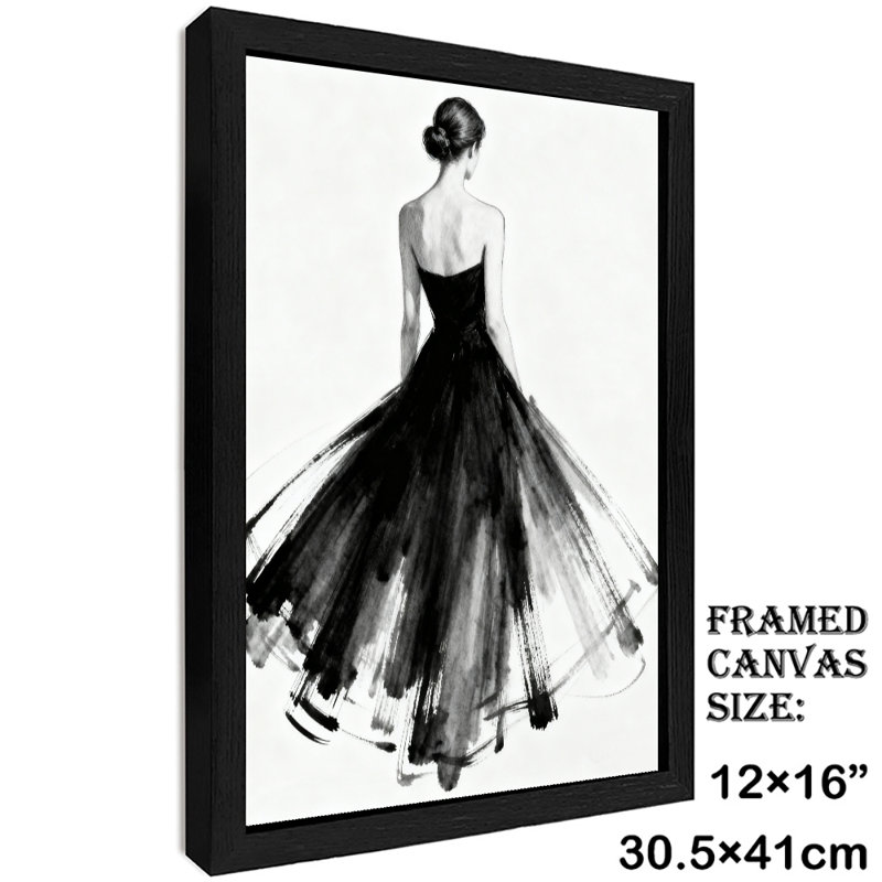 «Black Elegant Vintage Elegant Lady», reproduction d'art encadrée de style rétro, H 17 po x l 13 po