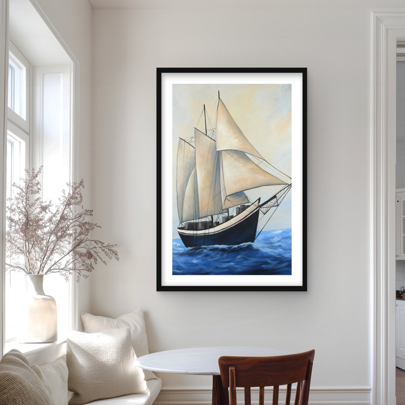 Bateau expédiant doucement par une journée ensoleillée - impression de voyage maritime, H 36 po x l 24 po, Noir