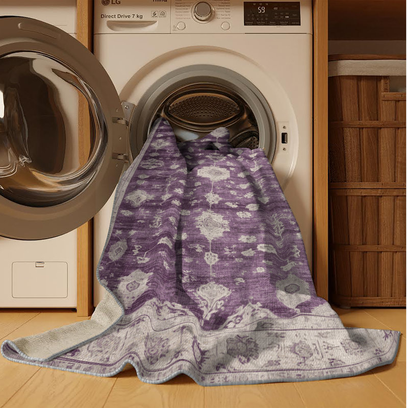 Machine Washable Overdyed Gray Area Rug, Rectangle 7' x 10'