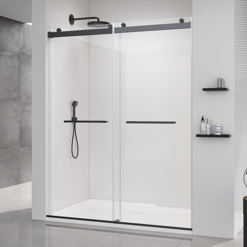 Frameless Sliding Soft-Close Shower Doors, Bathroom Sliding Shower Door， Glass Door For Bathroom, Matte Black