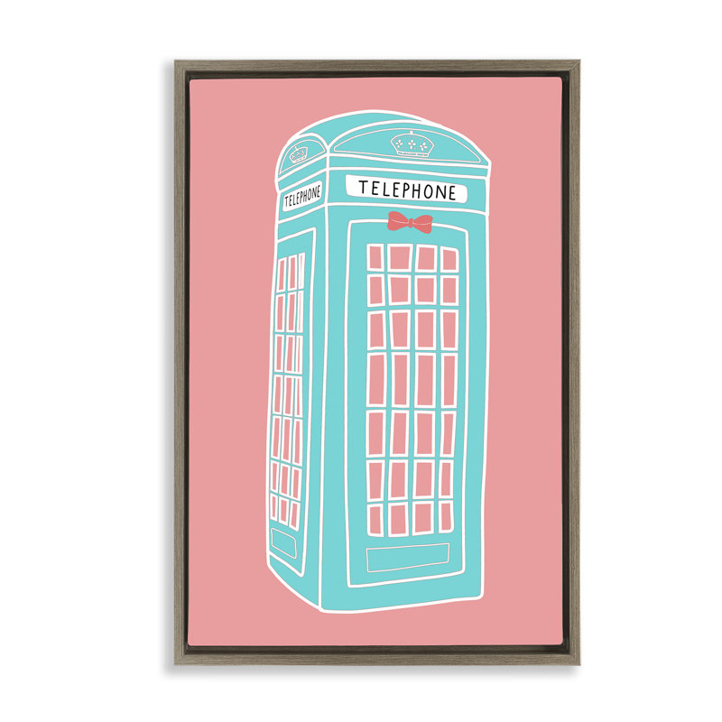 Toile flottante pastel avec cabine téléphonique grise par Jen Bucheli, Cadre flottant orme Montalcino, H 31 po x l 21 po