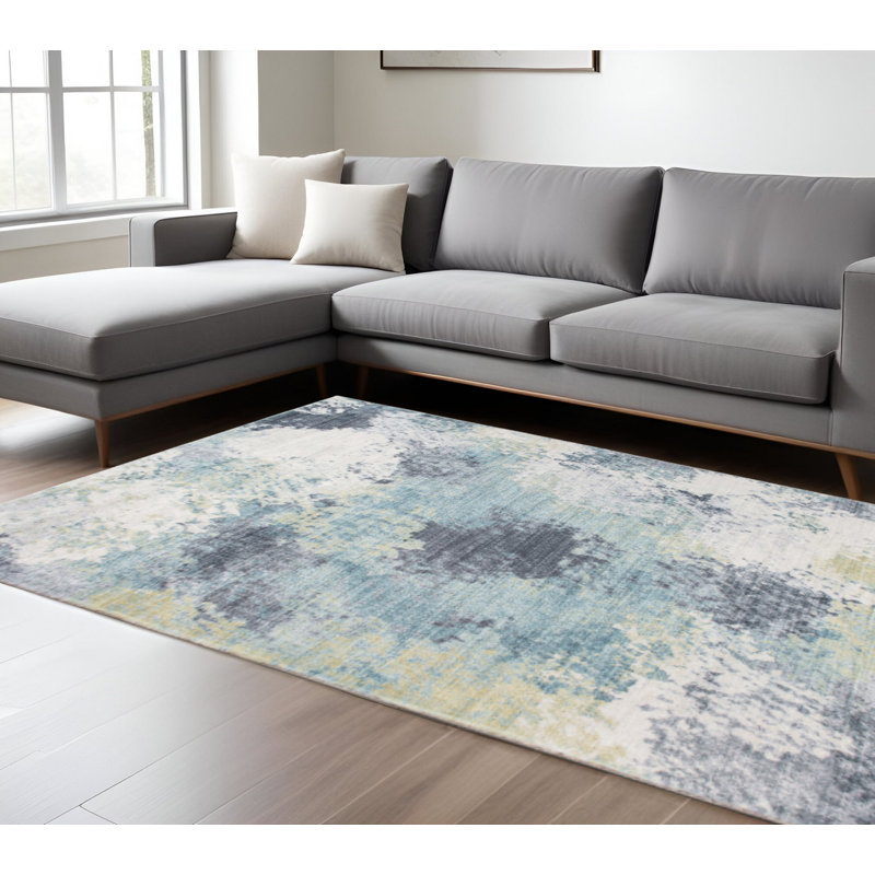 Tapis bleu et jaune, Rectangle 8 pi x 10 pi