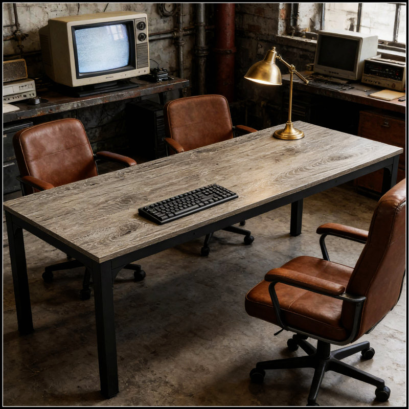 Bureau d'ordinateur spacieux avec panneau de fibres à densité moyenne durable et structure en fer, idéal pour les bureaux modernes et les salles de conférence.