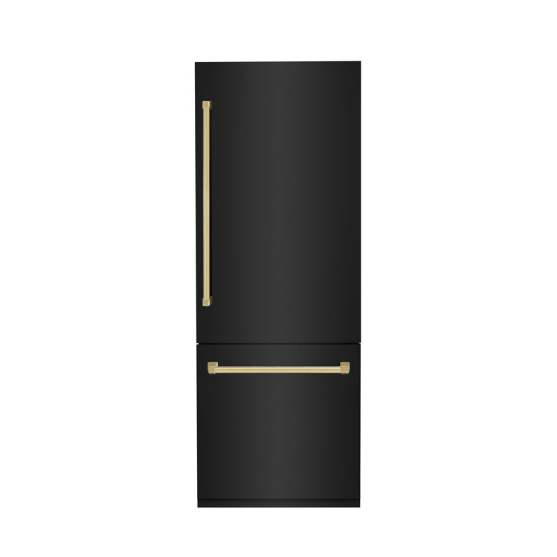 ZLINE 30 Autograph Edition 16.1 cu. ft. Built-in 2-Door Bottom Freezer Refrigerator with Accent, Gold, Black Stainless Steel