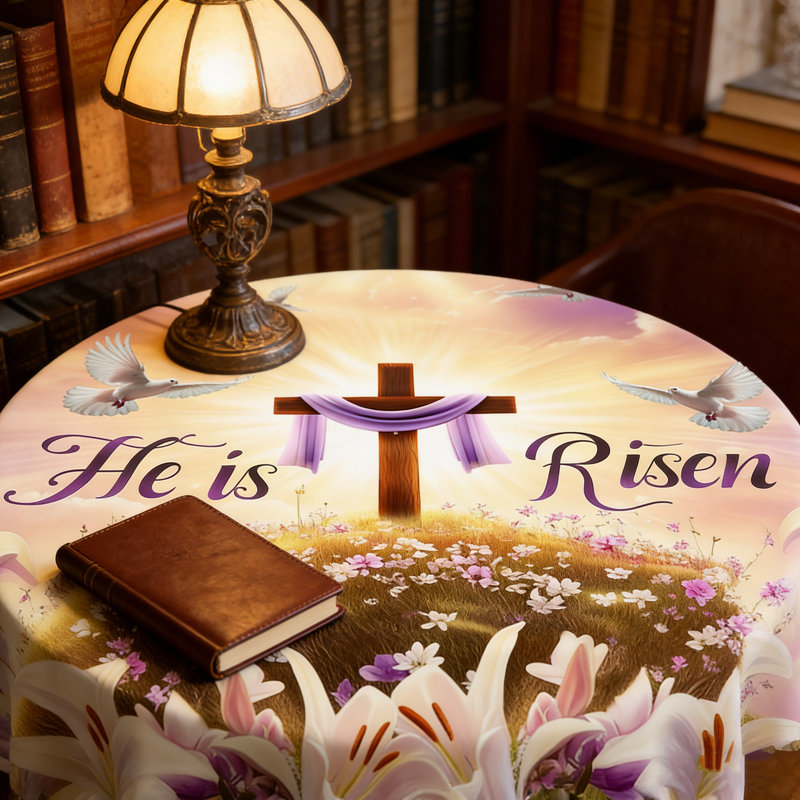 Easter Tablecloth Purple Altar Cloth with Cross Design Round Washable Table Cover Ideal for Indoor Dining and Family Party Decorations