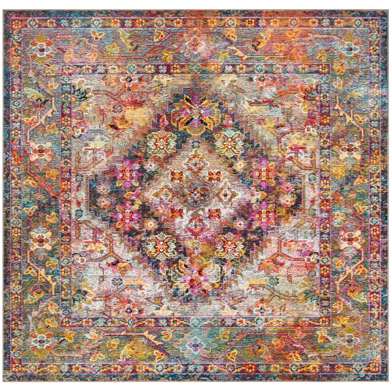 Tapis oriental jaune / rose Myia, Carré 7 pi