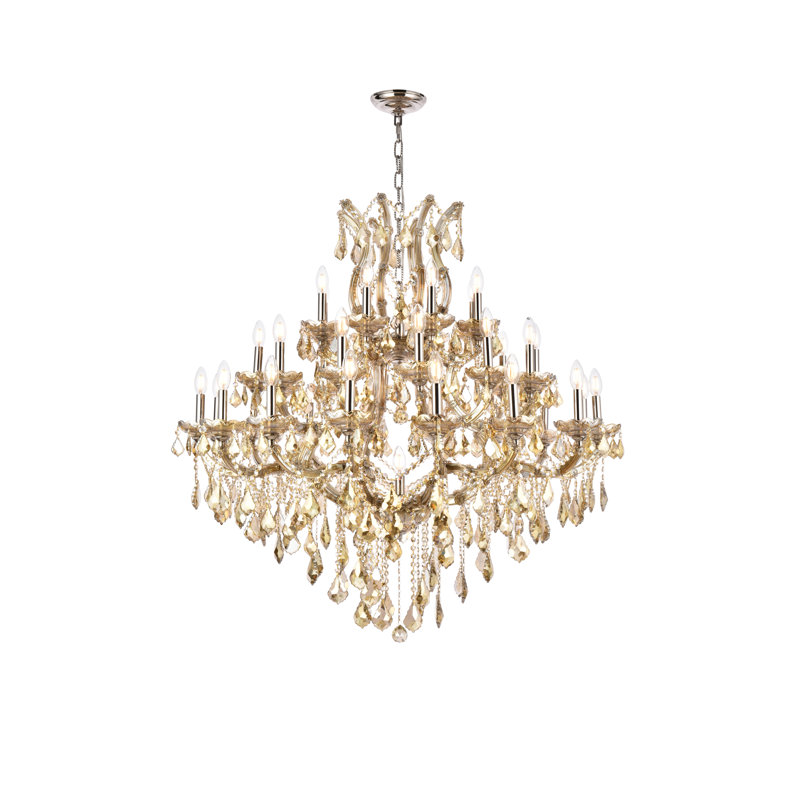 Stockard 37 - Light Glass Chandelier, Golden Teak, Swarovski Spectra, Golden Teak