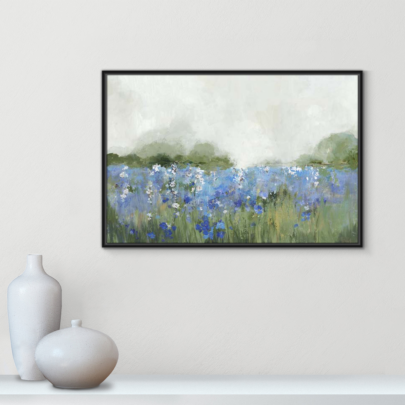 Meadows Bluebels Field "Meadows Bluebells Field" Print, 25.5" H x 37.5" W x 2" D, Black Framed
