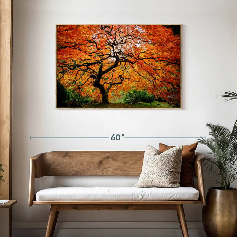 Automne érable japonais, Cadre flottant en bois naturel, 43 po x 29 po