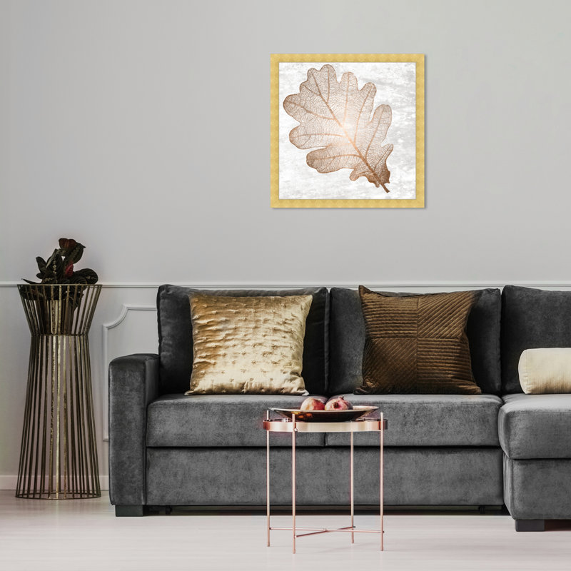 Chêne feuille de cuivre, chêne rétro encadré de bronze moderne - impression sur toile, H 16 po x l 16 po x P 1,75 po