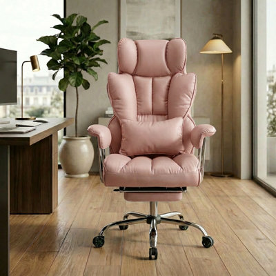 Fauteuil de direction ergonomique robuste à haut dossier avec repose-pieds rétractable, 400 lb, rose
