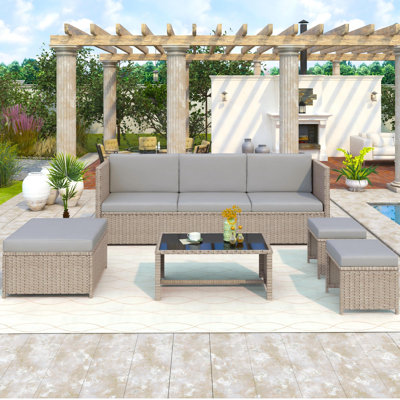 Danson Rattan Wicker 6 - Person Seating Group with Cushions