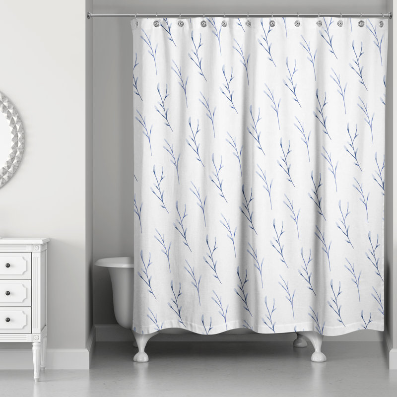 Rideau de douche simple à motif floral Strykersville, Bleu marine
