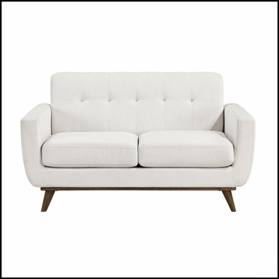 Causeuse contemporaine beige avec dossier capitonné, coussin rembourré et pieds en bois massif pour un salon confortable