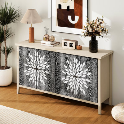 Sideboard Storage For Living, Dining And Kitchen With 4 Doors Adjustable Shelves. Classic Wood Grain Appearance, Superb Cabinet Doors, - Tipping Device, Made Cabinet, Thickened Panel, Extra Support