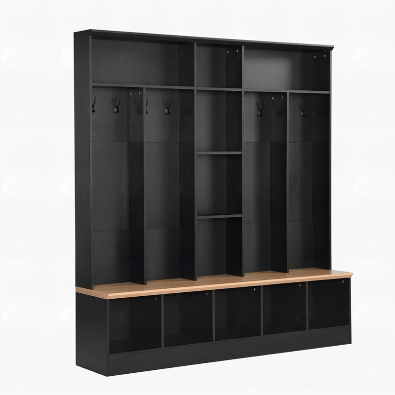 Yomaly Hall Tree with Bench and Shoe Storage, Black