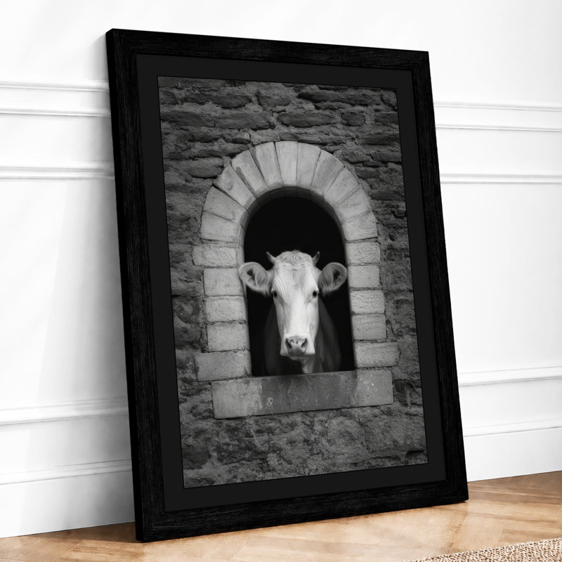 Cow In The Archway Minimalist - Print, Black, A4 - 29.7 x 21.0 cm