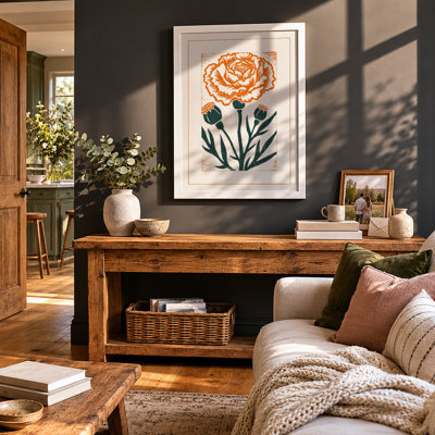 Orange Rose In Bloom Botanical - Print