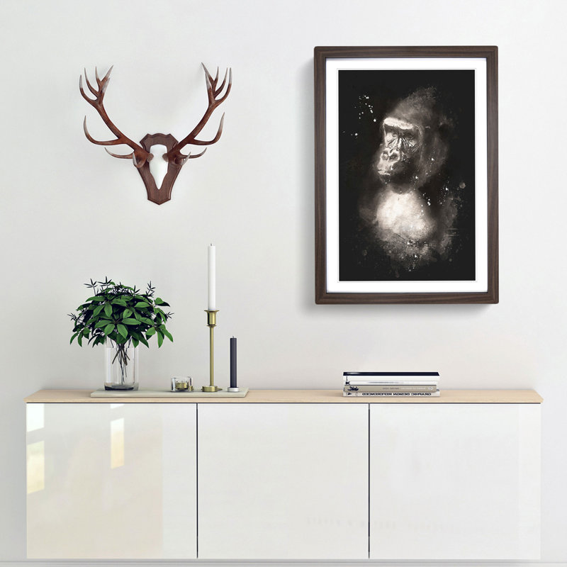 Mighty Silverback Gorilla Paint Splash - Picture Frame Graphic Art, 87cm H x 62cm W x 2cm D, Walnut Framed