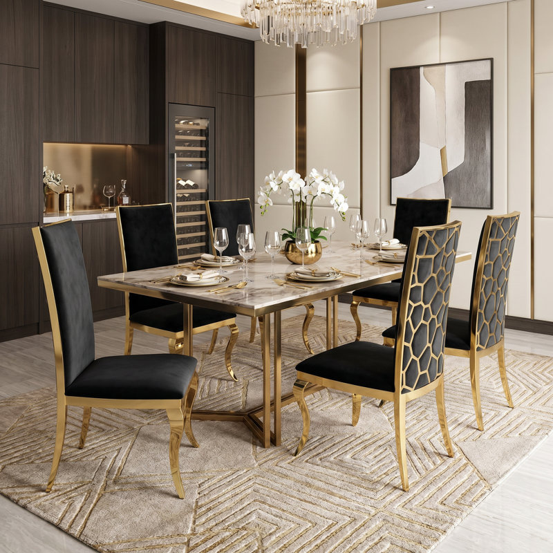 Modern Velvet Dining Chairs, Set of 2 Luxury  High Back Kitchen Chairs with Mirror Gold Stainlees Steel Legs for Dining Room & Office