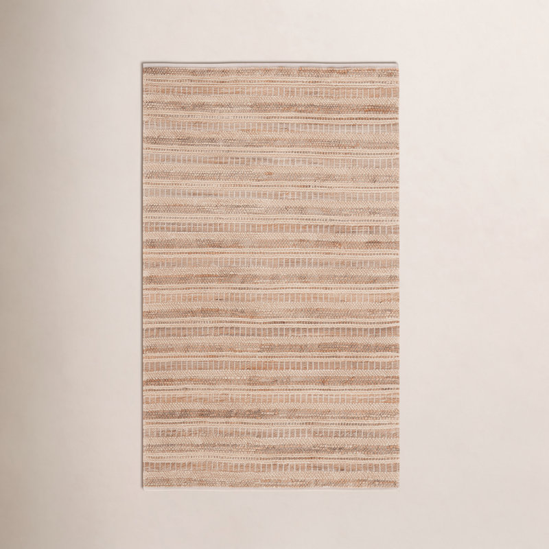 Hand Woven Wool/Jute/Cotton Striped Rug in Brown/Beige, Rectangle 3' x 5'