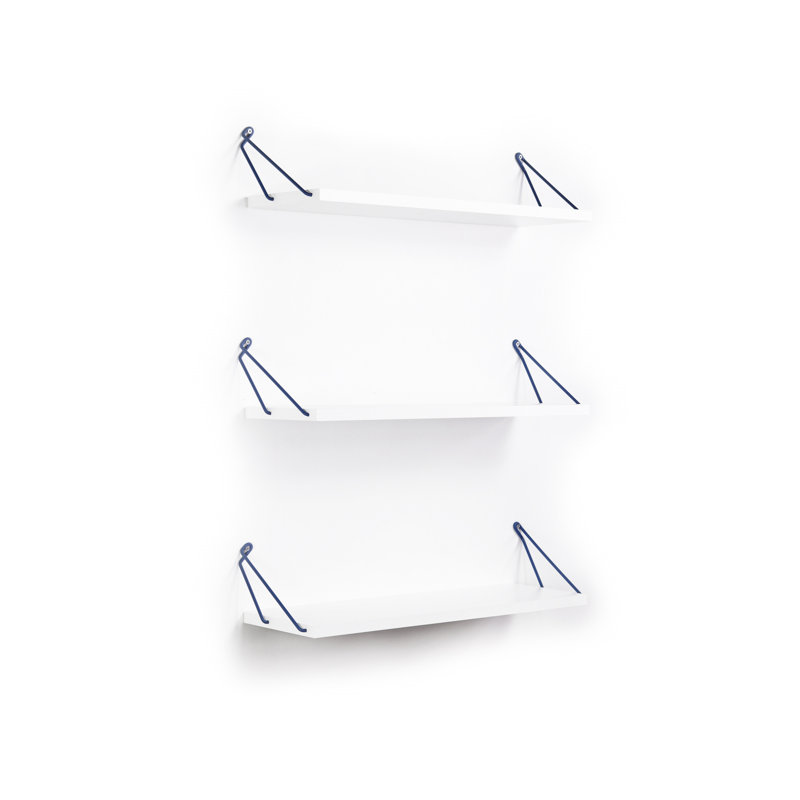 Étagère à livres rustique - Support mural triple blanc bleu avec support en métal, Blanc