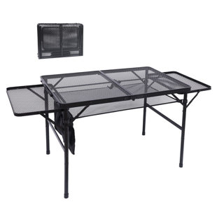 Table de barbecue pliante pour l'extérieur, hauteur / largeur réglable, filet en filet et poignée de transport pour camping et hayons