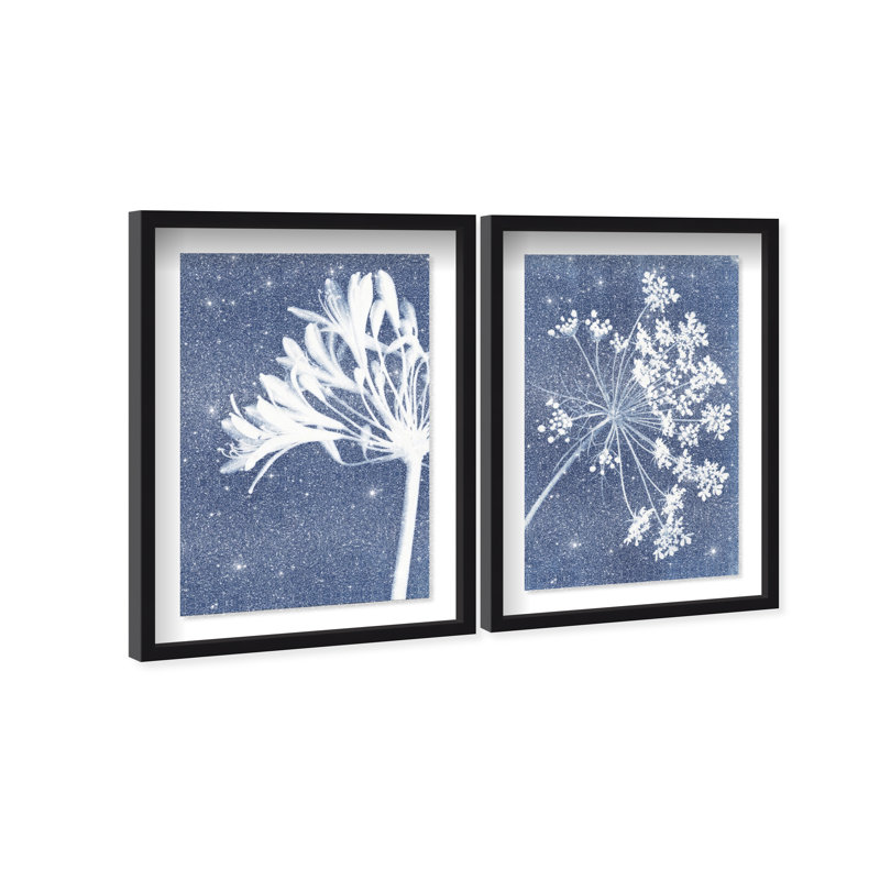 Cyan Flowers Set Set by Oliver Gal, 21.5"H x 31.5"W, Black Shadowbox
