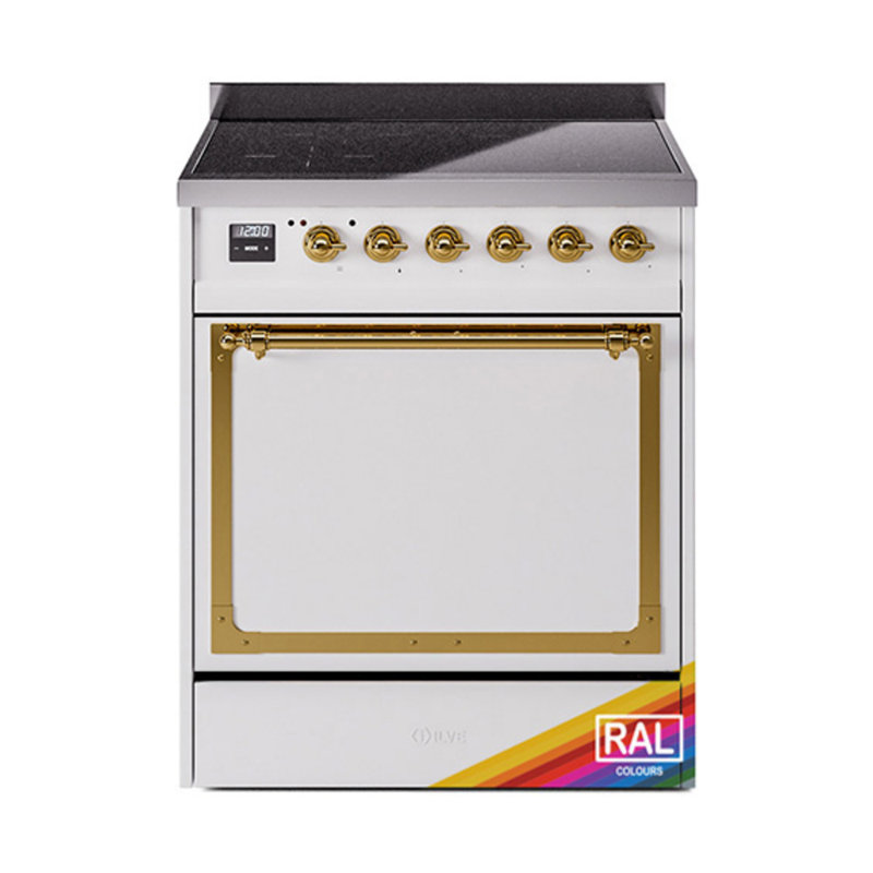 ILVE Nostalgie II Series Noblesse 30 inch Induction Range with 4 Induction Elements (Glass Door), Brass