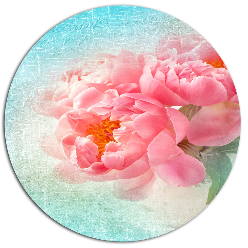 « pivoine florals mergeed to blue », impression sur image, H 23 po x l 23 po x P 1 po, Métal