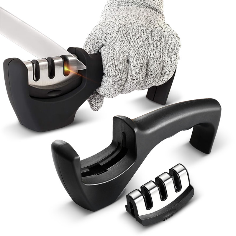 Cheer Collection 3 Stages Manual Knife Sharpener, Black