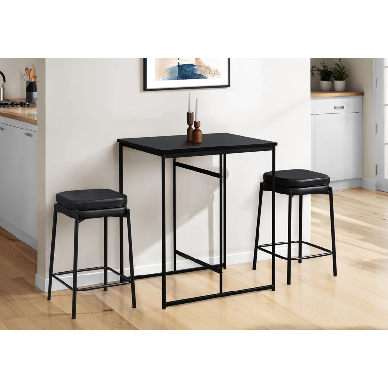 Tabouret de bar, hauteur de comptoir, ensemble de 2, cuisine, aspect cuir noir, métal noir, contemporain, moderne