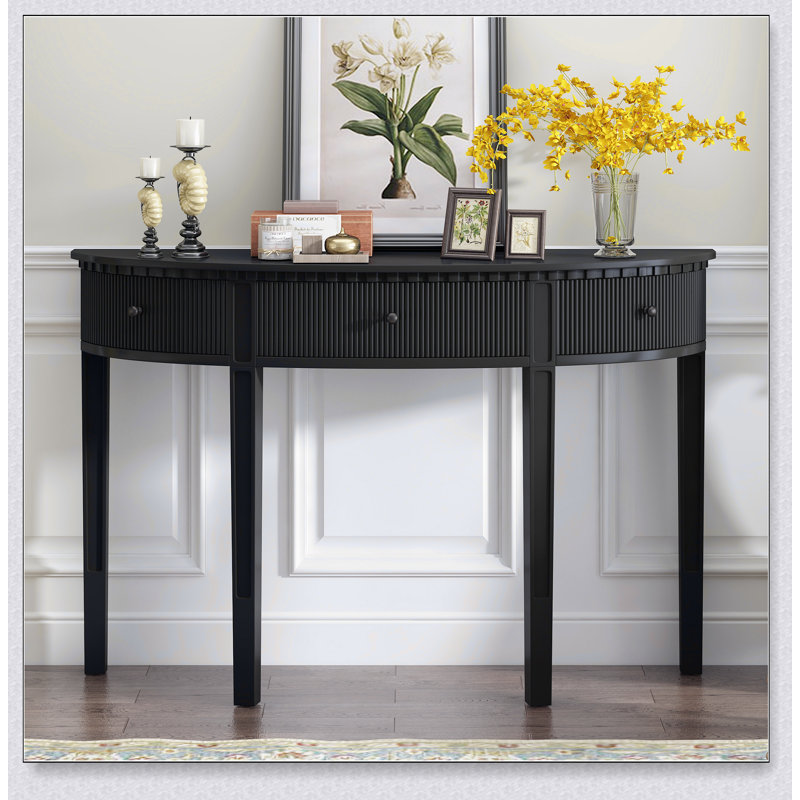 Console moderne en placage de pin avec tiroirs à rayures verticales pour un rangement élégant dans les vestibules, Noir