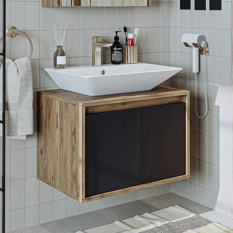 Ruarie Bathroom Vanity Unit with Ceramic Washbasin 65cm,  Anthracite/Oak