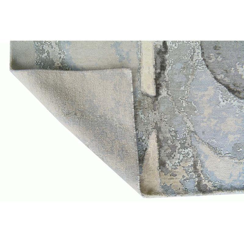Handmade Silk and Wool Abstract Area Rug, Rectangle 8' x 10'