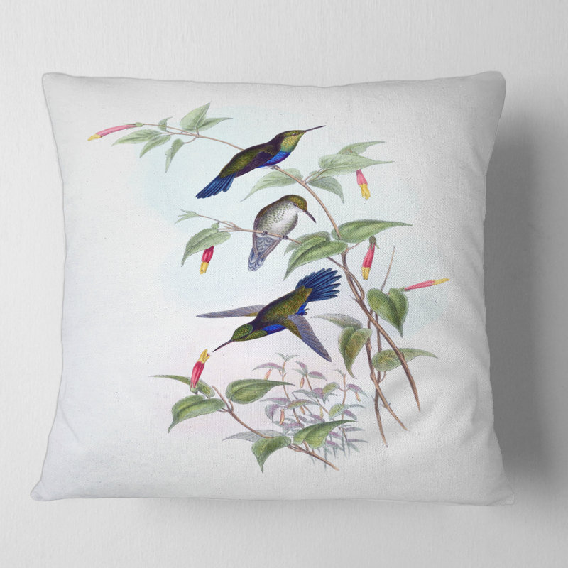 Colibri rétro I - coussin traditionnel imprimé, 18" x 18"