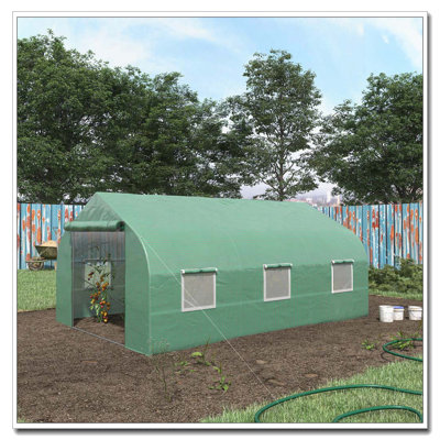 Outsunny 11.5' x 10' x 7' Walk-in Greenhouse, Tunnel Green House with Zippered Mesh Door and 6 Mesh Windows, Gardening Plant Hot House with Galvanized Steel Frame, Green