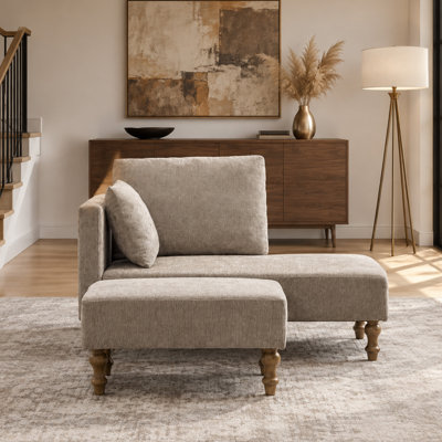 71.3" W Upholstered Chenille Indoor Chaise Lounge Chair With Ottoman