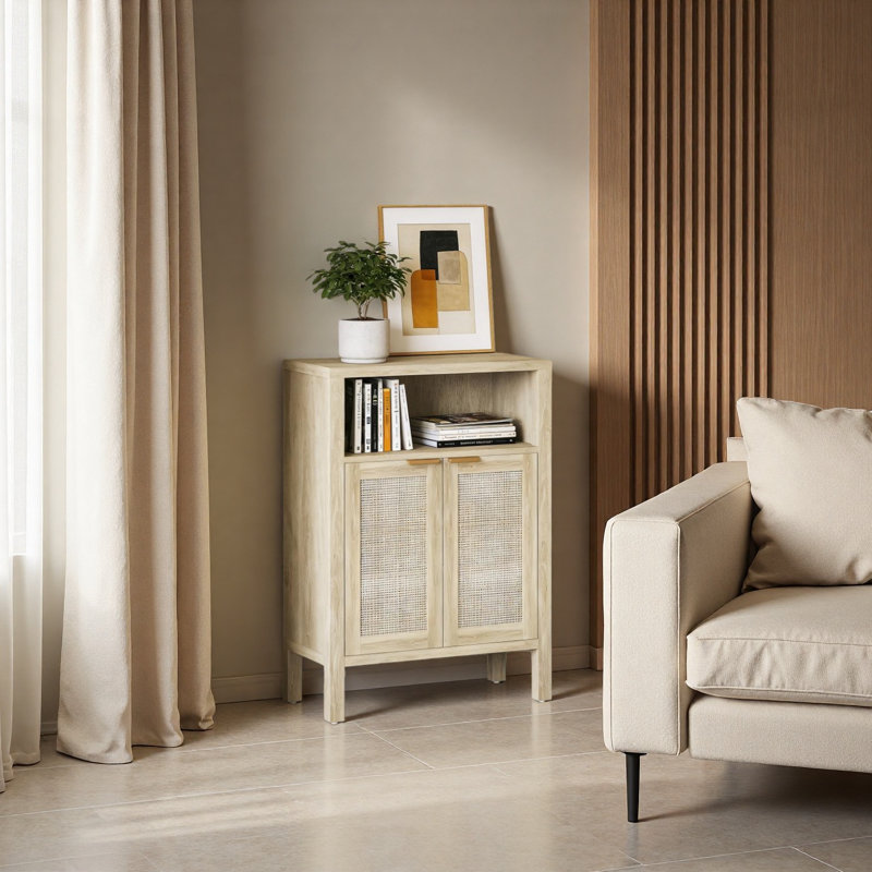 Nordic Style Cabinet,Coffee Bar Cabinet,Buffet Cabinet With Storage,With Adjustable Shelf, Natural