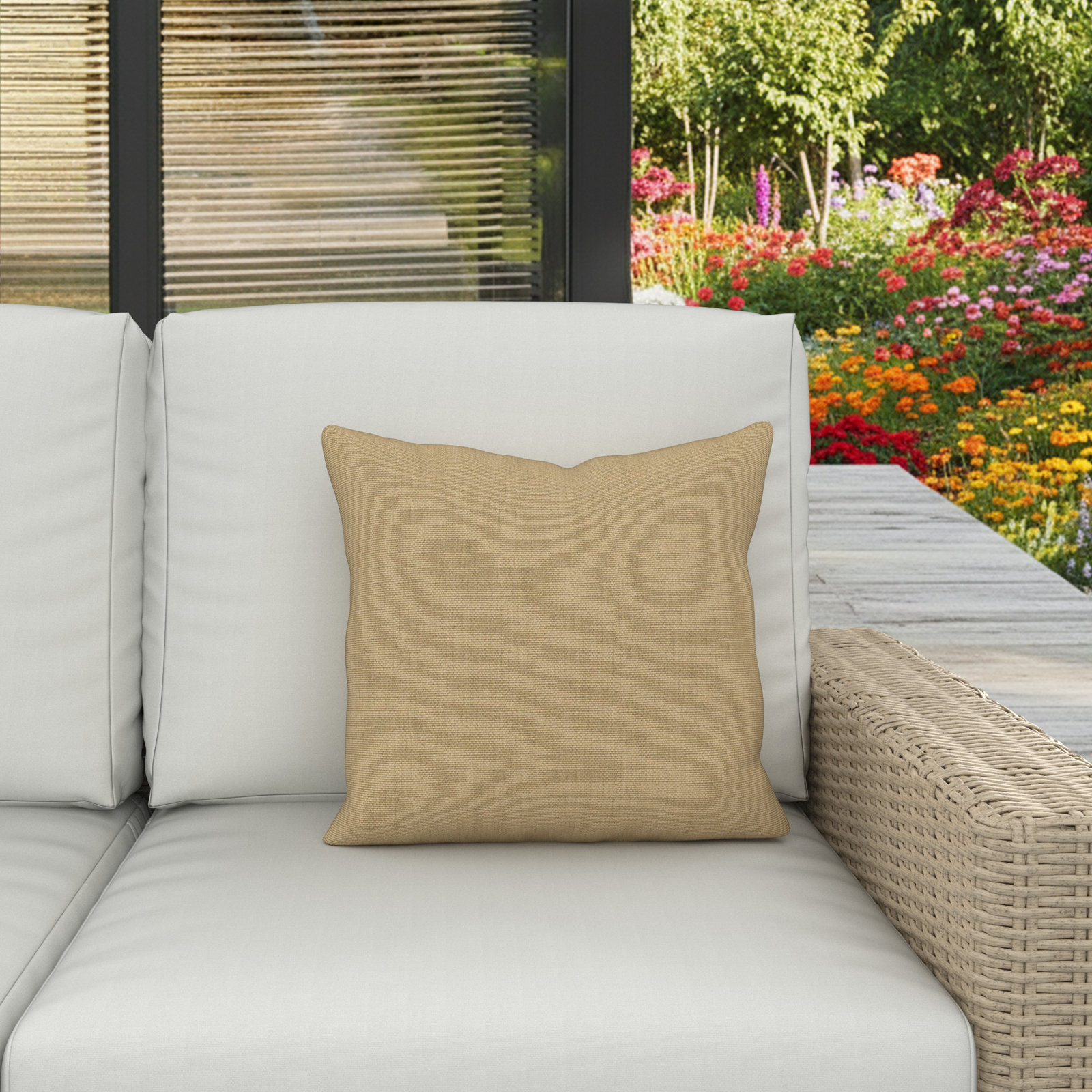 Indoor/Outdoor Throw Pillow, Square 18", Canvas Heather Beige Sunbrella® Canvas