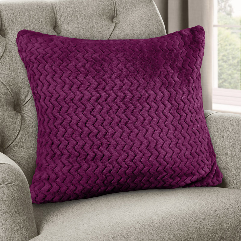 Moneeba Snug Soft Chevron Patterned Mink Moda Plush Cushion, 56cm x 56cm, Aubergine